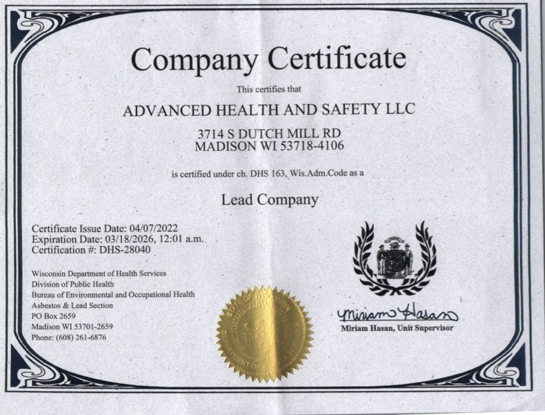 company certificate - mold removal services