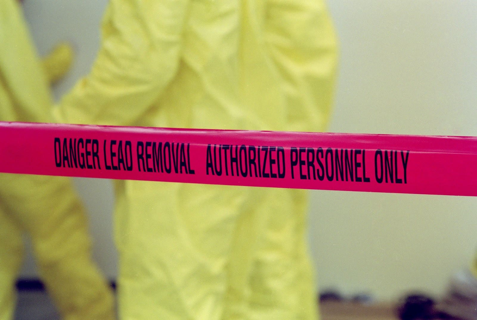 Danger sign for lead removal area.